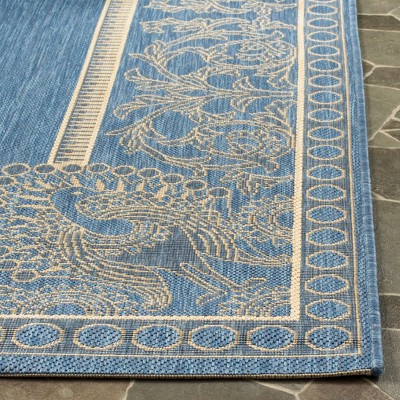 Blue Baroque Print Square Synthetic Indoor/Outdoor Area Rug