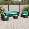 vidaXL Patio Sofa Set Black, Blue PE Rattan, Powder-Coated Steel, Polyester - Black and Blue With Table - 2 of 4