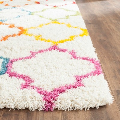 Ivory and Multicolor Geometric Shag Wool Kids 4' x 6' Rug
