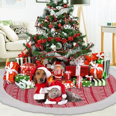 48-Inch Red and White Christmas Tree Skirt with Snowflake Pattern