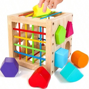 Montessori Toys Wooden Sorter Cube with 8 Rattling Shapes, Developmental Learning Toy Gift ,multipurpose storage box - 1 of 3