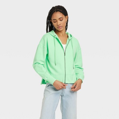 Women's Cropped Hooded Zip-Up Sweatshirt - Universal Thread™ Pink S