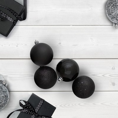 Black Shatterproof Plastic Christmas Ball Ornament Set, 60 Pieces