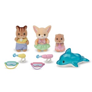 Calico Critters Nursery Friends Pool Fun Trio, Set of 3 Collectible Doll Figures with Accessories - 1 of 4