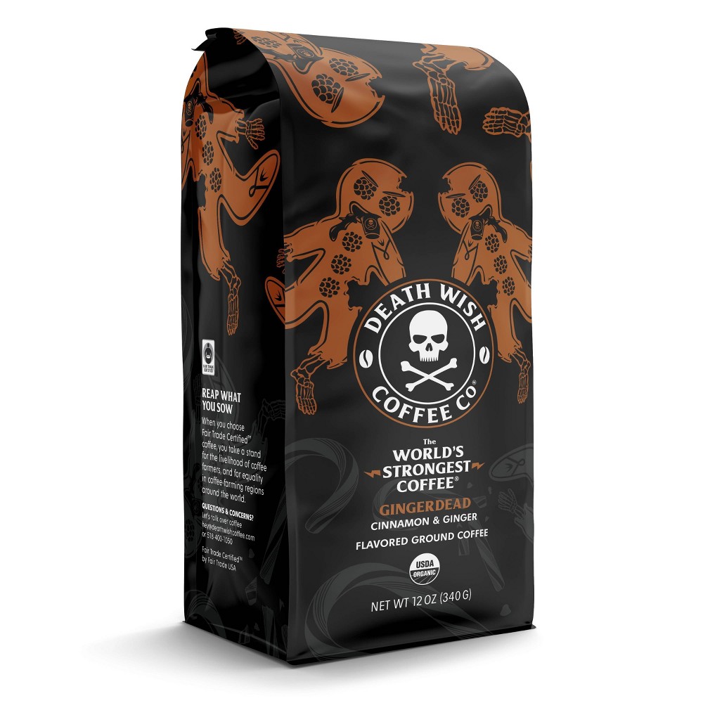 Death Wish Gingerdead Medium Roast Cinnamon & Ginger Ground Coffee Fair Trade & Organic - 12oz