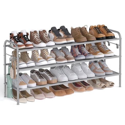 Songmics Shoe Rack 3 Tier Shoe Organizer Fabric Shoe Shelf Storage With 4 Hooks Height adjustable Shoe Rack Dove Gray Target