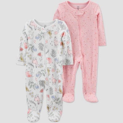 Baby Girls' 2pk Animal Print Sleep N' Play - Just One You® made by carter's Pink/Gray Preemie