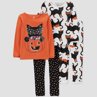  Carter's Just One You® Toddler Girls' 4pc Halloween Cat Pajama Set - Black/Orange
