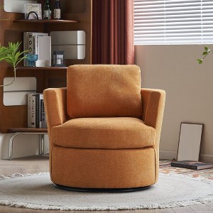 Swivel Accent Chair, Upholstered Round Barrel Chair, No Noise 360 Degree Swivel Metal Base, Reversible Seat Cushion Armchair - 1 of 4