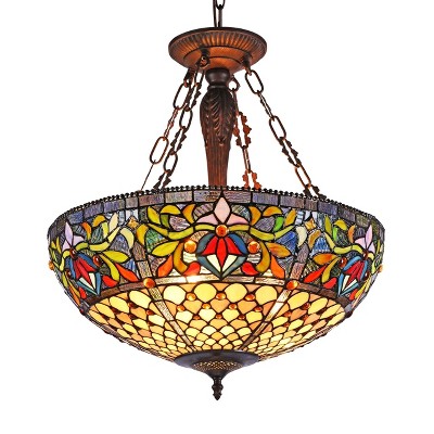 Chloe Lighting Fallon Tiffany-Style 3 Light Inverted Ceiling Pendant 20`` Shade