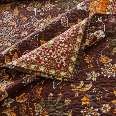 Greenland Home Fashions 3pc Queen Audrey Modern Floral Bedspread Bedding Set Brown — фото 6