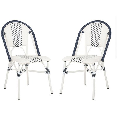 Zoya 18" Navy and White Wicker Side Chairs, Set of 2