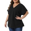 Women's Plus Size Textured V Neck Short Sleeve Solid Summer Casual Blouses - Agnes Orinda - 2 of 4