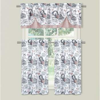 Kate Aurora Rooster Toile Complete 3 Pc Café  Kitchen Curtain Tier And Valance Set