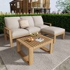 Outdoor 3 PCS Sectional Sofa Set, Sofa with Ottoman and Table for Garden, Acacia Wood Frame Sofa with Polyester Cushion-Coolbibila - 3 of 4