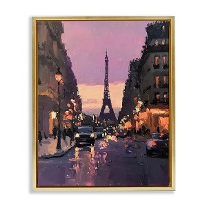 Stupell Industries Twilight in Paris Streets Floating Frame Canvas Art, Gold, 25" x 31" - 1 of 4