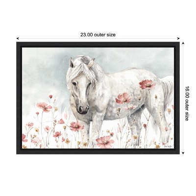 White Horse and Pink Flowers Canvas Wall Art