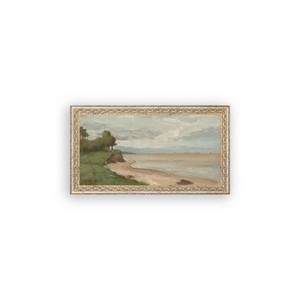 Petal Lane 30"x16" Beach Near Etretat Wall Art: Vintage Style, Framed Canvas, Gold Frame, Sawtooth Back - 1 of 3