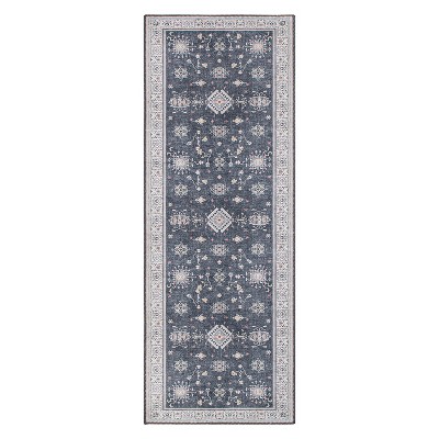 World Rug Gallery Transitional Bordered Machine Washable 2'6"x7' Dark Gray Runner Rug