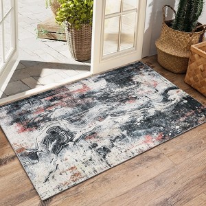 TackView Modern Abstract Area Rug - Low Pile Washable Throw Rug, Soft Non-Slip Indoor Carpet for Living Room, Bedroom - 1 of 4