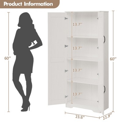 Product information diagram of cabinet with dimensions 60" tall and shelves measured