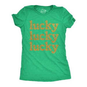 Womens Lucky Lucky Lucky Gold Glitter T Shirt Funny St. Paddys Day Parade Luck Joke Glittery Tee For Ladies - Crazy Dog Women's T Shirt - 1 of 4