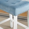 Roundhill Furniture Morovo Set of 2 Velvet Counter Height Stools with Tufted Saddle Seats, White-Wash Finish, Blue - image 4 of 4