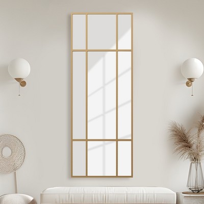 Lirago Wrought Iron Rectangular Gold Panel Wall Mirror with Tempered Glass 0.78" D x 24" W x 63" H