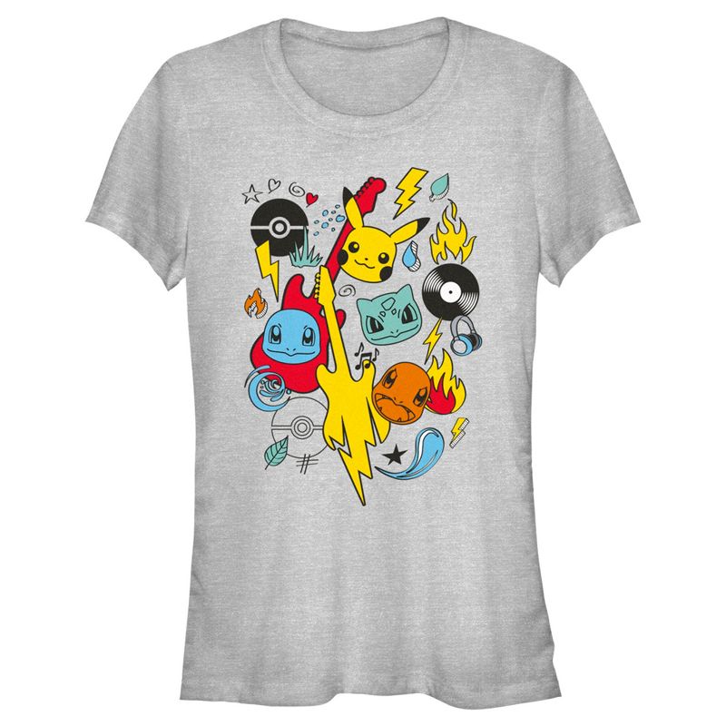 Juniors Womens Pokemon Music Rocks Starters T-Shirt, 1 of 5