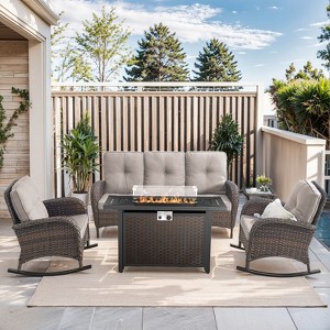 Buenhomino 5 Pieces Outdoor Patio Furniture Set with 50000 BTU Propane Fire Pit Table, Deep Seating Rocker Chairs and Sofa Patio Conversation Set - 1 of 4