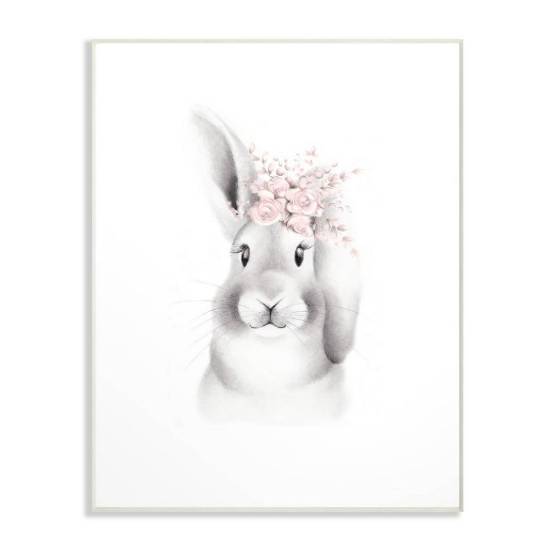 12.5&#34;x0.5&#34;x18.5&#34; Sketched Fluffy Bunny Flowers Oversized Kids&#39; Wall Plaque Art - Stupell Industries, 1 of 6
