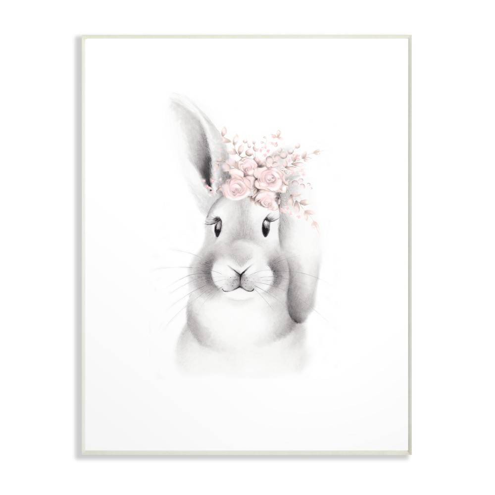 Photos - Garden & Outdoor Decoration 12.5"x0.5"x18.5" Sketched Fluffy Bunny Flowers Oversized Kids' Wall Plaque