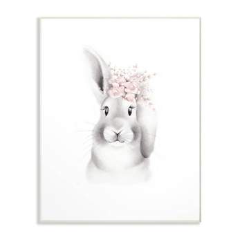 12.5"x0.5"x18.5" Sketched Fluffy Bunny Flowers Oversized Kids' Wall Plaque Art - Stupell Industries
