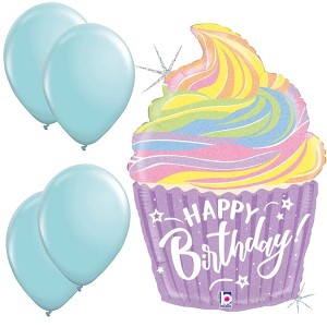 LoonBalloon 27 Inch Pastel Frosted Cupcake Birthday Balloon with 4 latex balloons - Festive & Fun - 1 of 4