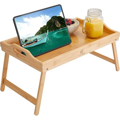 Jumblware Bamboo Bed Tray Table With Folding Legs, Over The Bed