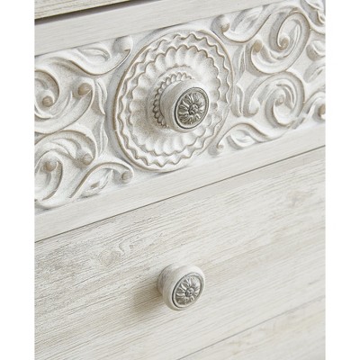 Whitewash Bohemian 6-Drawer Dresser with Medallion Pulls