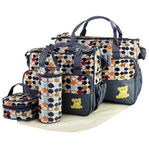 Racxily 5PCS Baby Nappy Diaper Bags Set Mummy Diaper Shoulder Bags w/ Nappy Changing Pad Insulated Pockets Travel Tote Bag - 1 of 4