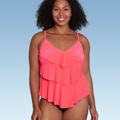 Women's UPF 50 High Neck Keyhole Tankini Top - Aqua Green