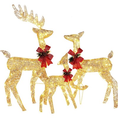 VINGLI 3-Piece Lighted Christmas Reindeer Family Set Outdoor Decorations, Weather Proof Deer Family Set of 3 Home Decor Pre-lit 270 LED Lights Gold
