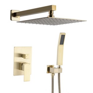 PROOX Double Handle 2-Spray Square High Pressure Shower Faucet 1.75 GPM with Handheld in Brushed Gold - 1 of 4