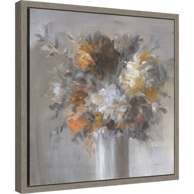 16"x16" Gray and White Floral Canvas Wall Art with Polystyrene Frame