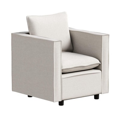 Vynxaria Modern Decorative Single Sofa Chair - Beige/Gray, Soft Breathable Cushions, Round Armrests, Easy Assembly for Bedroom/Corner/Reading Room