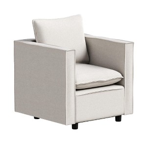 Vynxaria Modern Decorative Single Sofa Chair - Beige/Gray, Soft Breathable Cushions, Round Armrests, Easy Assembly for Bedroom/Corner/Reading Room - 1 of 4