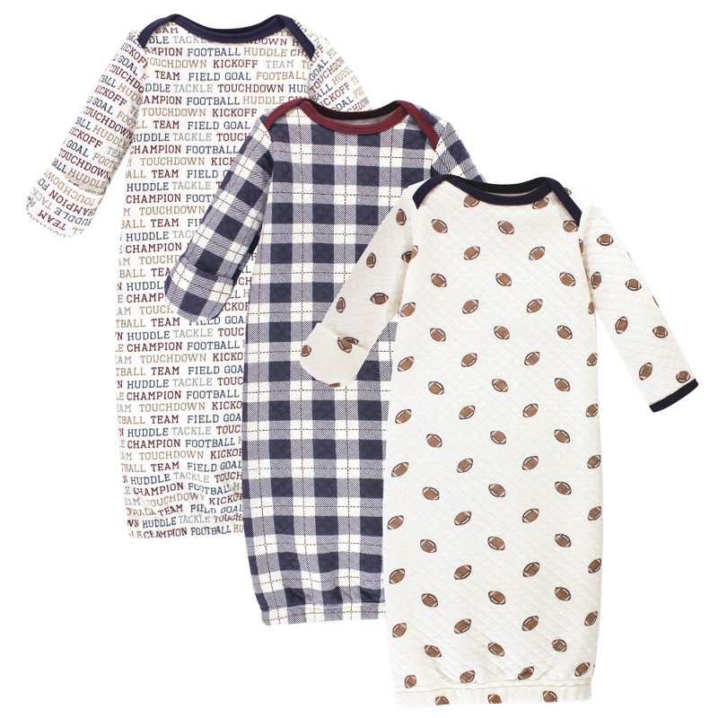Hudson Baby Infant Boy Quilted Cotton Long-Sleeve Gowns 3pk, Football, 0-6 Months, 1 of 4