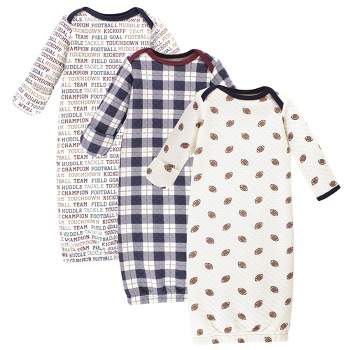 Hudson Baby Infant Boy Quilted Cotton Long-Sleeve Gowns 3pk, Football, 0-6 Months