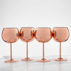 Cambridge Silversmiths Set of 4 18oz Stainless Steel Wine Glasses Brown: Copper Stemware, Dishwasher-Safe, Hot/Cold Use - 1 of 3