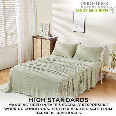 Heathered Eucalyptus Twin Cotton Blend Jersey Knit Sheet Set