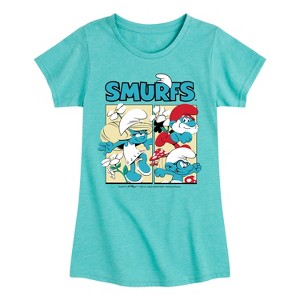 Girls' - Smurfs - Grid Fitted Short Sleeve Graphic T-Shirt - 1 of 4