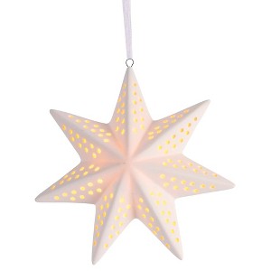Dickson's LED 7-Point Star - Ribbon Hanger- 5 x 1.75 Inch White Porcelain Decorative Hanging Ornament - 1 of 1