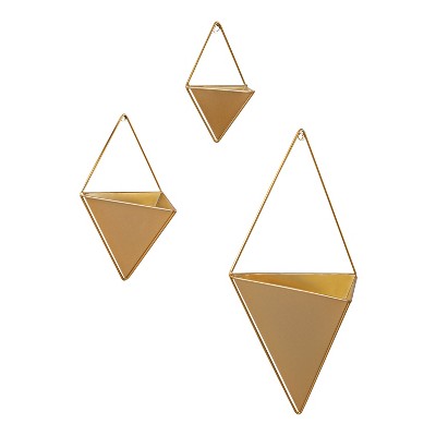 Kate and Laurel Tulla Diamond Metal Hanging Planter, 3 Piece, Gold